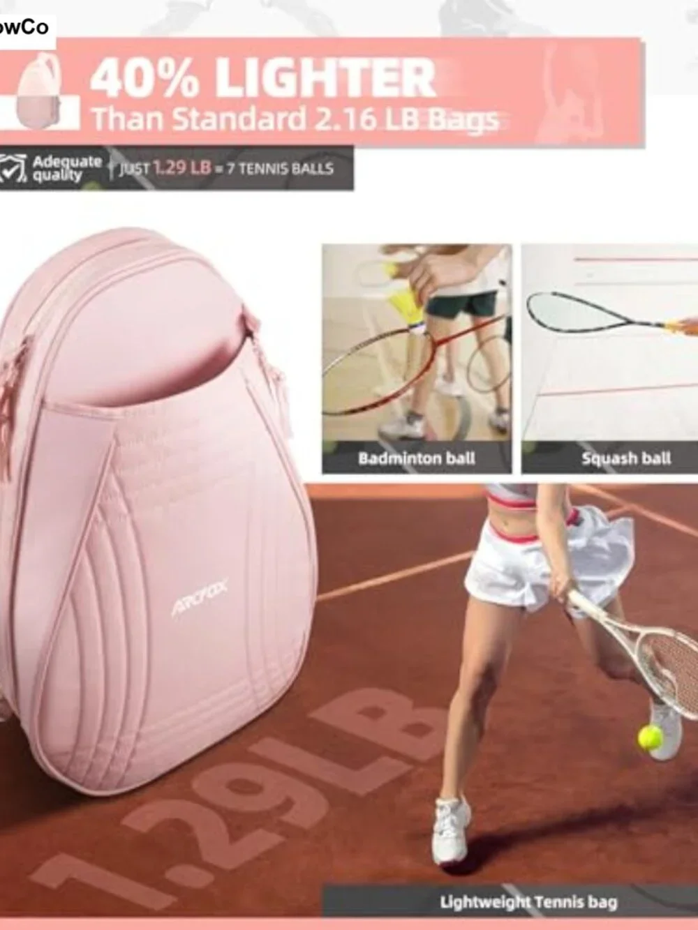 Large Capacity Tennis Racket Backpack Water-Resistant Lightweight with